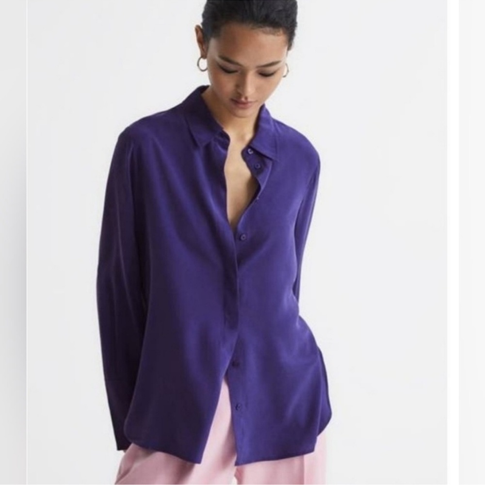 Reiss Silk Kia Purple Button Down